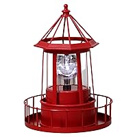 Solar Lighthouse Lamp Auto 360° Rotation Lighthouse Light Waterproof Decorative Metal Solar Garden Lights for Patio Pathway Courtyards Lawns Balconies Garden Decorations 5.9x8.3 Inch Red Lighthouse