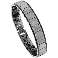 Tungsten Carbide Germanium Magnetic Bracelet for Men Black Edge Bar Links 1/2 inch Wide