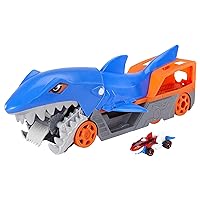 Hot Wheels Toy Car Shark Chomp Transporter & 1:64 Scale Car, Connects to Track & Stores 5 Scale Vehicles