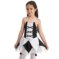 YiZYiF Kids Girls Clown Cosplay Dress Costume Ballet Dance Leotard Tutu Carnival Outfit Halloween Party Fancy Dress White&Black 4 Years