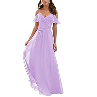 Off The Shoulder Ruffles V Neck Chiffon Bridesmaid Dresses Long Party Prom Gown