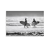 Posters Black and White Surfer Ocean Art Poster Coastal Summer Beach Sports Art Poster Canvas Art Posters Painting Pictures Wall Art Prints Wall Decor for Bedroom Home Office Decor Party Gifts 12x18