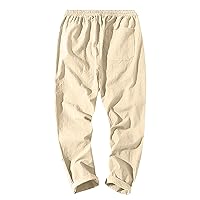 Linen Pants Big & Tall Men's Loose Fit Elastic Waist Lightweight Quick Dry Drawstring Beach Yoga Trousers for Men