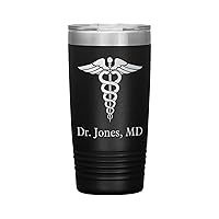 Personalized MD Tumbler With Name - Doctor Gift - 20oz Insulated Engraved Stainless Steel MD Cup Black