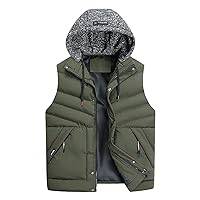 Men Outdoor Quilted Winter Puffer Vest Thicken Warm Cotton Coat Sleeveless Hooded Jacket Padded Vest Puffy Vest Men