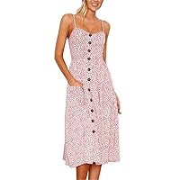 Sleeveless Dresses Loose Waisted Dress with Dot Print Button Pocket Long for Women Plus Size