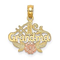14k Two tone Gold Number 1 Grandma With Pink Flower Charm Pendant Necklace Measures 15.7x15.7mm Wide Jewelry Gifts for Women