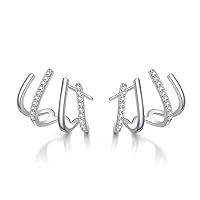 Solid 925 Sterling Silver Half Hoop Earrings Wrap for Women Girls Cuff Earrings Piercings Studs