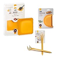 Ravioli Silicone Novelty Spoon Rest for Stove and Tabletop + Fun Mezzelune-Shaped Silicone Potholder + Spaghetti Serving Fork for Noodles and Pasta, Bundle by Monkey Business