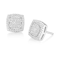 TRUMIUM Sterling Silver Earrings for Men Gold Silver Diamond Layered Iced Out Square Earring Cz Stud Earrings Cubic Zirconia Hypoallergenic