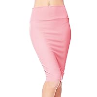 Women's High Waist Stretch Bodycon Pencil Skirt Knee Length Midi Straight Skirt (S, Pink)