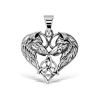 WithLoveSilver 925 Sterling Silver Celtic Heart Love 2 Wolfs Amulet Trinity Triquetra Pendant