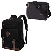 Canvas Backpack for Men Women, Vintage Rucksack Fits Most 15.6 Inch Laptop, Bookbag with USB Charging Port, Brown