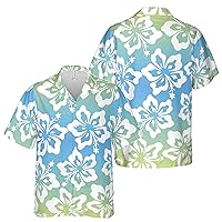 Gradient Blue Floral Hawaiian Shirt S-5XL, Vacation Shirt