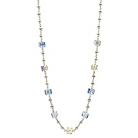 14k Gold-Filled Genuine White Organic Cultured Freshwater 3.5-4 mm Pearl Linked Choker Necklace with Aurora Borealis Cubes, 14