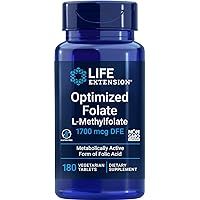 Life Extension Optimized Folate (L-Methylfolate) 1700 mcg DFE, 180 Veg Tablets