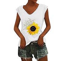 Women Tops Dressy Casual Crop Womens Cap Sleeve Tank Tops V Neck Solid Casual Short Sleeve Loose Basic Shirt W