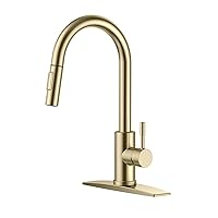 FORIOUS Gold Kitchen Faucet, Kitchen Faucet with Sprayer, Brushed Gold Kitchen Sink Faucet Suit for Classic or Modern Style, Brass Copper Kitchen Faucets 1 or 3 Hole Install, Antique Champagne Bronze