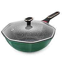 Non-stick Wok With Clear Pot Lid Green Octagon Induction Pot Kitchen Cookware Home Wok