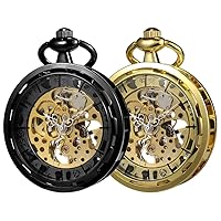 VIGOROSO Pocket Watch with Chain Skeleton Manual Hand Wind Mechanical Watches for Men, Gifts for Men & Women+Mens Pocket Watch with Chain Manual Hand Wind Mechanical Watches for Men, Gift for Husband