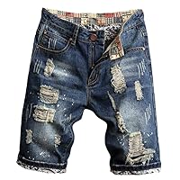 Summer Blue Men Vintage Ripped Short Jeans Streetwear Hole Slim Denim Shorts Male Clothes
