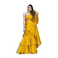 Yellow Plain Organza Ruffle Ready to Wear Sari Fancy Saree Sequin Blouse AR212
