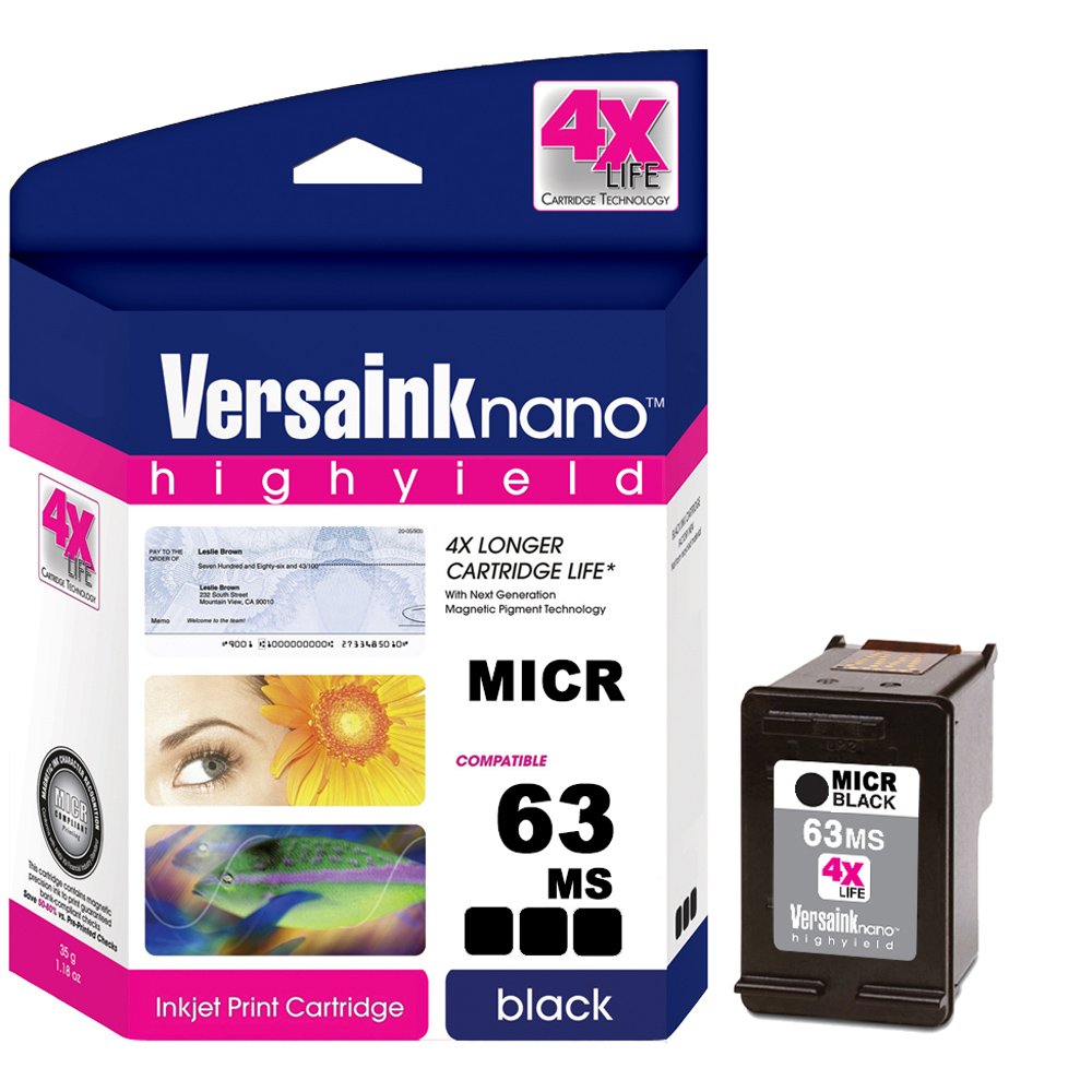 VersaCheck 63 MICR Black Printer Conversion Kit - The Easy Way to Convert Any Printer Using HP 63 Black Ink cartridges into a Bank Compliant MICR Printing Solution