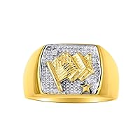Rylos Mens Rings 14K White Gold or 14K Yellow Gold Ring Patriotic USA Flag Ring With Genuine Diamond Rings For Men Men's Rings Gold Rings Sizes 6,7,8,9,10,11,12,13 Mens Jewelry