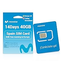 Spain Movistar SIM Card 14 Days 40GB, 6 GB Free Roaming in Europe, Unlimited Europe Local Calls, Activation Required (14 Days 40GB-Activation Required)