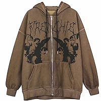 Women Gothic Punk Style Zip Up Hoodies Long Sleeve Print Sweatshirts Jackets Coat
