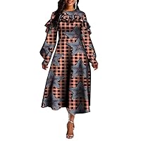 African Dresses for Women O-Neck Long Sleeve Plus Size Dashiki Print Dresses