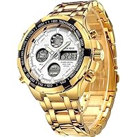 TRENDSTAR Golden Hour Men's Watch, Luxury Analogue Digital Sports Watch for Outdoor Stainless Steel Waterproof with Alarm & Stopwatch, Japanese Quartz Movement, Gifts for Men