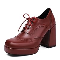 Women's Chunky Patent Leather Oxfords Platform High Heels Lace Up Pumps