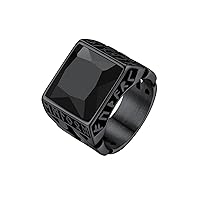 Bestyle Chunky Signet Ring for Men, Stainless Steel/Black Ring Synthetic Gemstone Band Ring Biker Ring for Men, Thumb Pinky Ring Mens Fashion Ring Jewelry Size 7-14, Gift Package