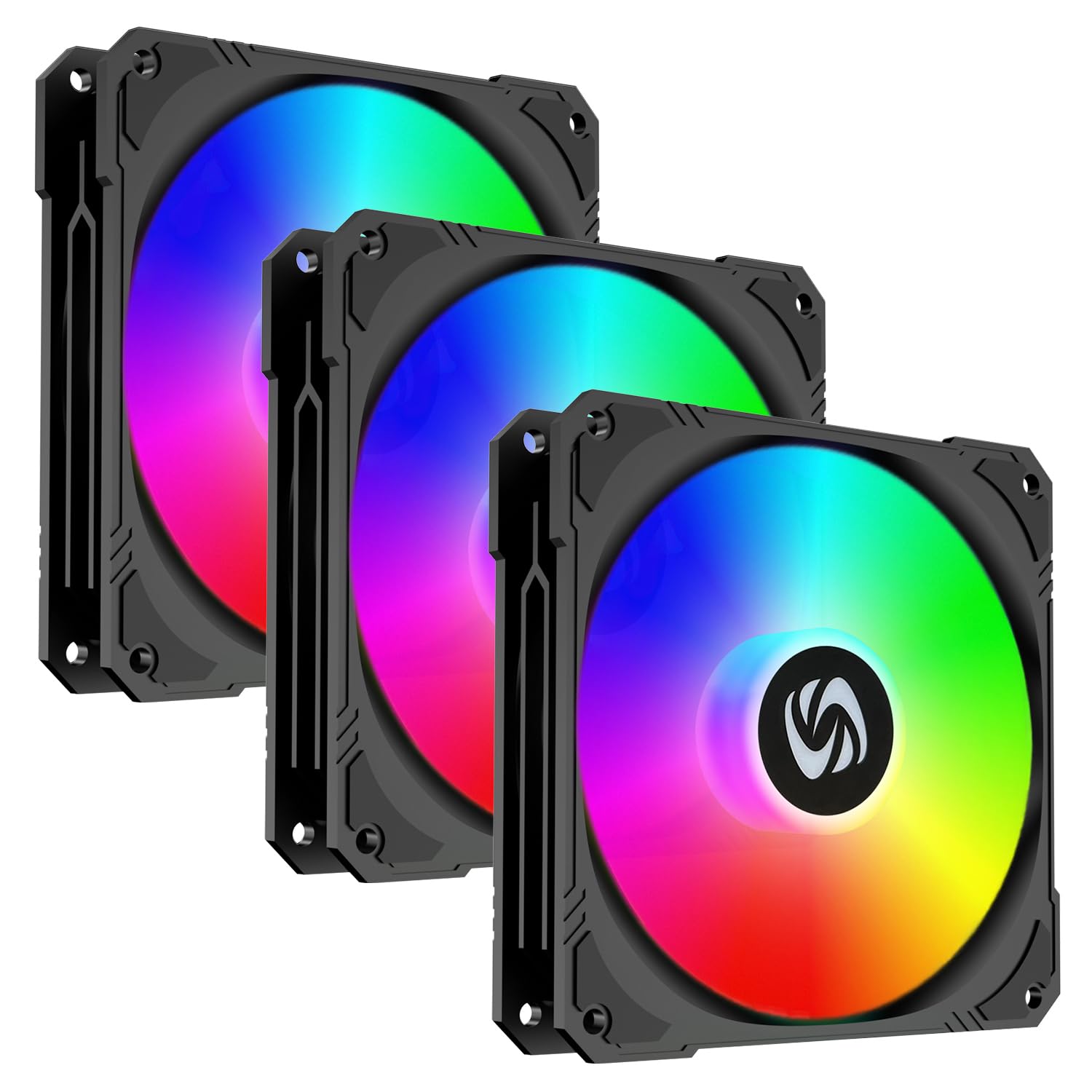 120mm Case Fan 3 Pack RGB Case Fans, Silent Version High Airflow PC Fans, Hydraulic Bearing - Low Noise RGB Fans with 12v 3 pin and molex 4 pin PSU Plug Computer Fans for PC Case