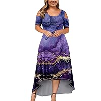 HTHLVMD Cold Shoulder Sleeve Tunic for Women College Summer Plus Size Bohemian Graphic Tops Cool Comfortable Ruched Crew-Neck Cotton Tunic for Women Purple