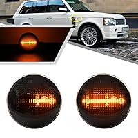 2Pcs Amber L322 LED Dynamic Sequential Blink Side Marker Light for La.nd Ro.ver Ran.ge Ro.ver 2006 2007 2008 2009 2010 2011 2012 Front Fender Indicator Turn Signal Lights Smoked Lens