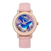 Beautiful Dolphin Classic Watches for Women Funny Graphic Pink Girls Watch Easy to Read