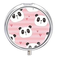 Round Pill Box Cute Panda Pink Love Patterns Portable Pill Case Medicine Organizer Vitamin Holder Container with 3 Compartments
