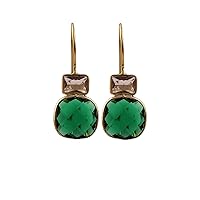 Bezel Set Blue Topaz Gemstone Earring | Gold Plated Drop Earrings Jewelry | Hook Earrings Gift For Bridesmaid | 1801V