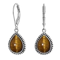 Choose Your Pear Shape Gemstone Leverback Earring 925 Sterling Silver Drop & Dangle Birthstone Earrings Chakra Healing Gift Jewelry For Women Girls