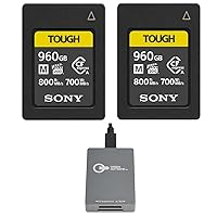 Sony CEA-M Series Tough 960GB CFexpress Type-A Memory Card, 2-Pack, Bundle with USB-C CFexpress Type-A and SD UHS-II Card Reader