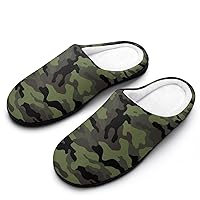 Army Green Camouflage Men's Cotton Slippers Closed Toe Casual House Shoes with Non-Slip Sole for Indoor&Outdoor