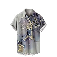 Marbles Print Shirt for Men Tie Dye Shirts Top Gradient T Shirt Hawaiian Beach Tops Button Down Blouse Casual Bowling Tees