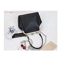 Bai Shi Wu Vintage Women Handbag PU Leather Clip Bag Women Retro Shoulder Bag Lady Wallet Black Leather Messenger Bag (Color: Black Silver Chain)