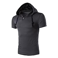 Men Short Sleeve Hoodie Lightweight Soft Cotton Short Sleeve Hoodie Muscle Fit Workout Gym Athletic Sweatshirt