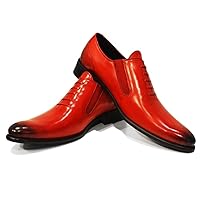 Modello Blodo - Handmade Italian Mens Color Red Moccasins Loafers - Cowhide Hand Painted Leather - Slip-On
