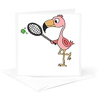 Greeting Card - Funny Cute Pink Flamingo Bird Playing Tennis - Sports and Hobbies