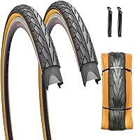 2 Pack 700x35C Road Bike Tires Brown Wall with 2 Levers 48mm Presta Valves with or Without Inner Tubes Bicycle Tire Foldable Replacement Tires for City Street Commuter Comfort Tires