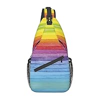 Sling Backpack,Travel Hiking Daypack Colorful Rainbow Stripe.Webp Print Rope Crossbody Shoulder Bag